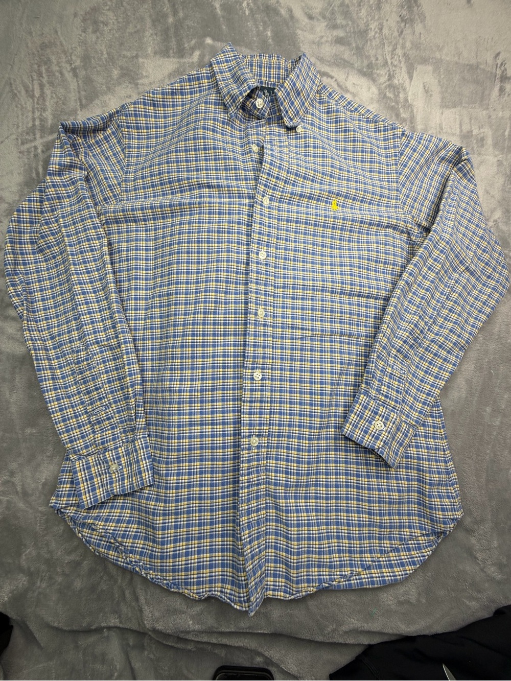 100% Cotton Ralph Lauren Men’s Blue and Yellow Fall Party Wedding Shirt M (S)